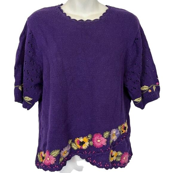 Herman Geist Hand Embroidered Womens Embroidered Vintage Purple Sweater sz S - Picture 1 of 16